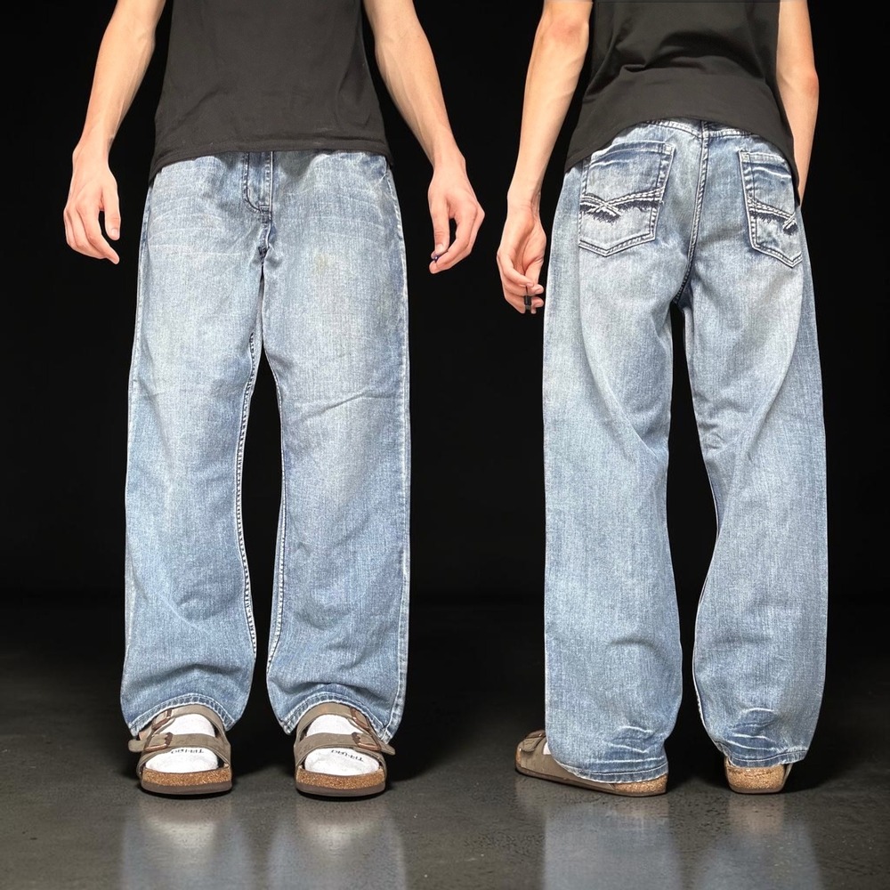 Vintage 2000s Y2K Premium Straight Mens Baggy Embroidered Jeans